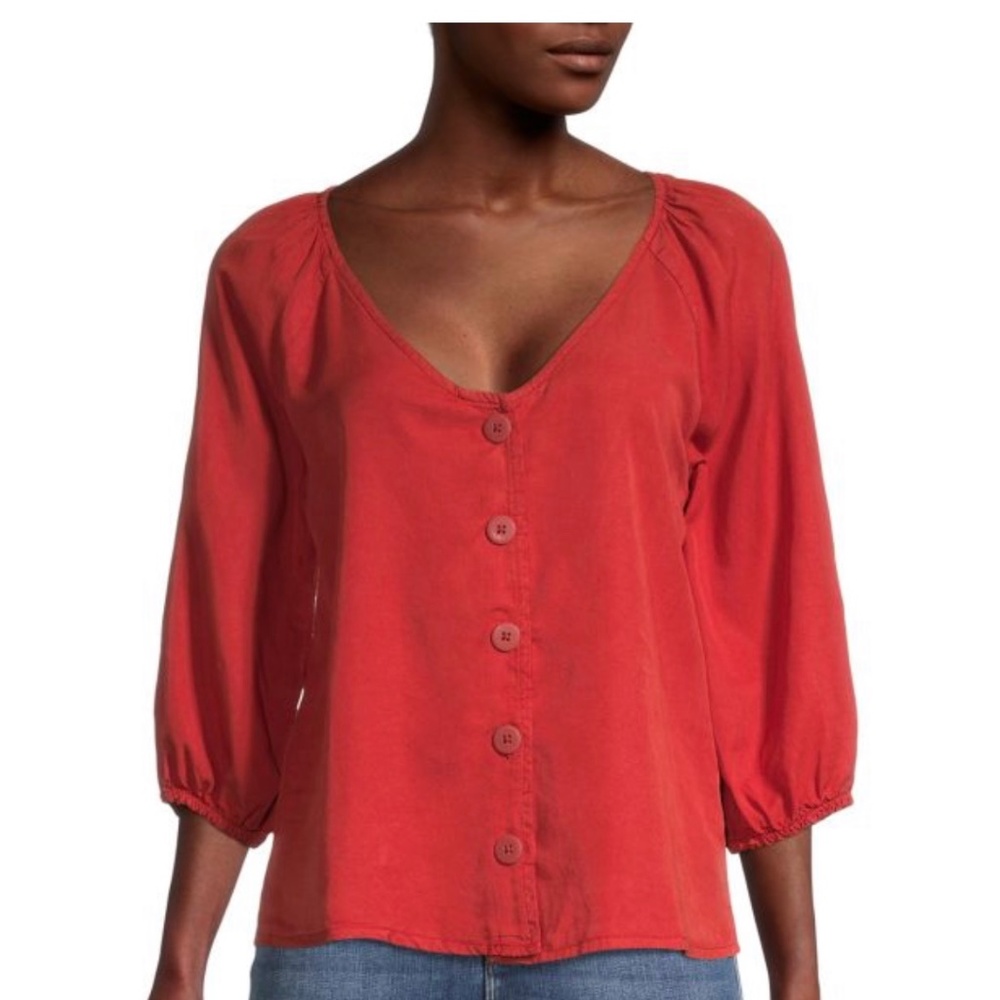 Sanctuary Mila Solid-Hued Red Button-Up Top X-Small.  Brand new with tags.